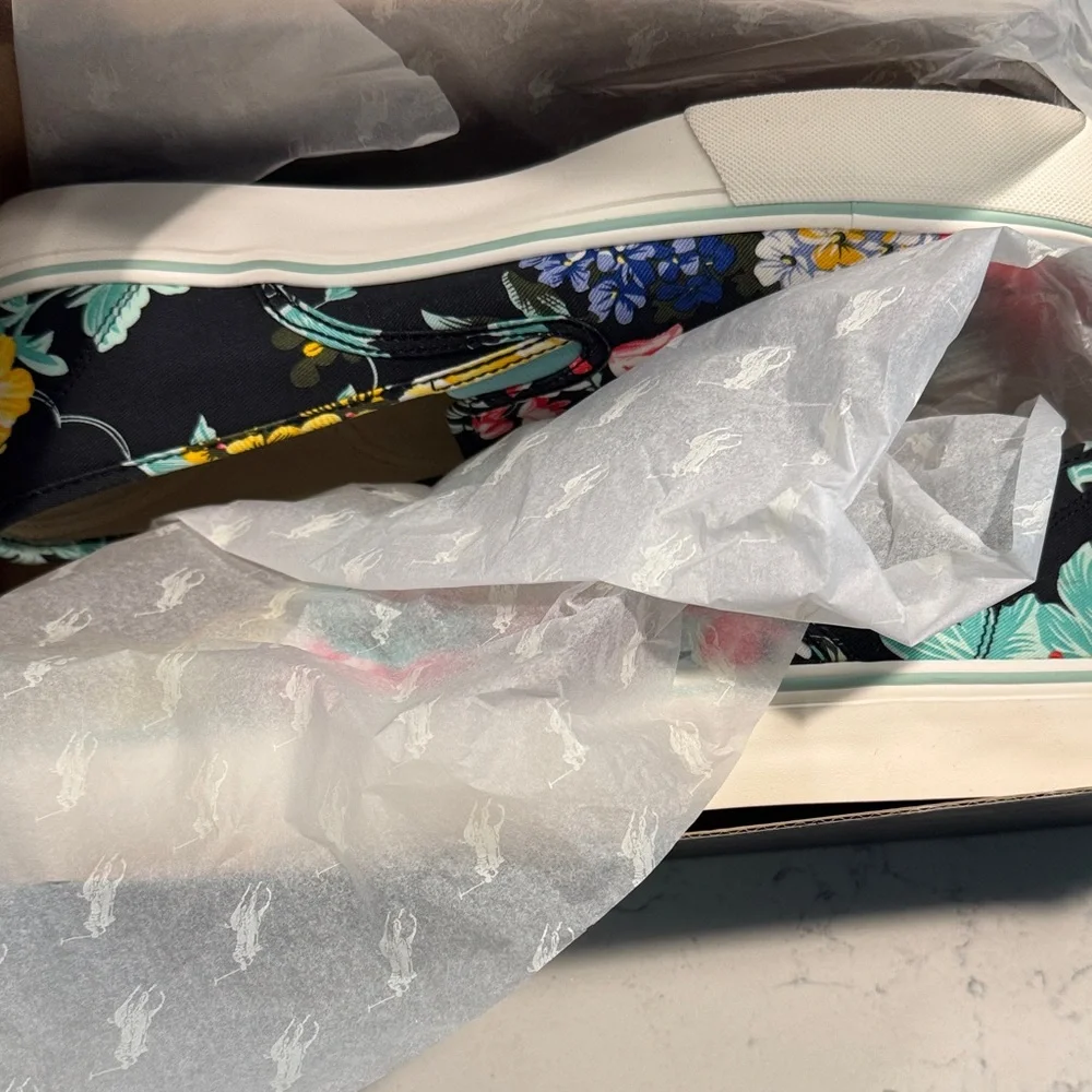Polo Ralph Lauren Floral Slip-On Sneakers in Black Multicolor